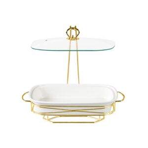 Bien Servi Rectangular Food Warmer with Candle Stand White and Gold 16inch Bien Servi Rectangular Food Warmer with Candle Stand White and Gold 16inch
